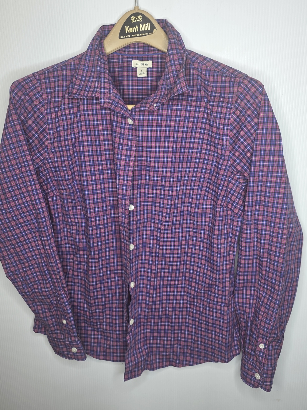 L.L. Bean Women's Size S Purple Blue Plaid Stretch Button Down Shirt